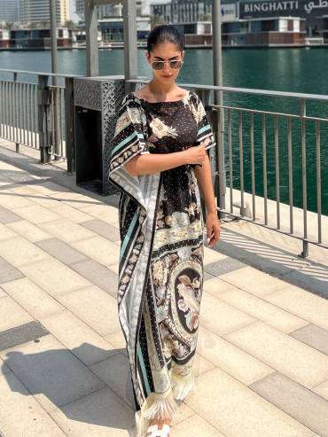 The Boozy Button Shukr Black Linen Short Kaftan