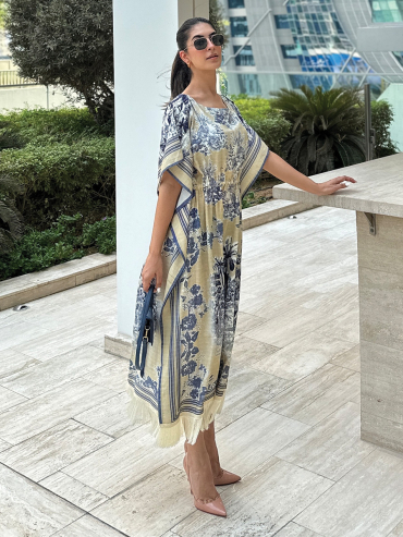 The Boozy Button Khairiyat Blue Linen Short Kaftan