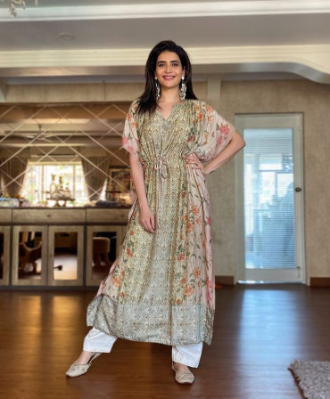 Grey and Pink Printed Cotton Kaftan