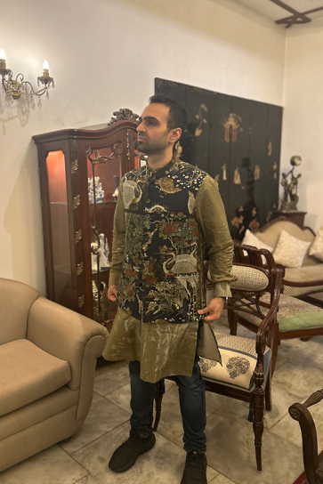 The Boozy Button Darlin'Men'S Green Cotton Silk Waist Coat