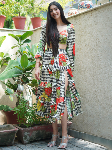 The Boozy Button Stardust Black Cotton Silk Co Ord Set