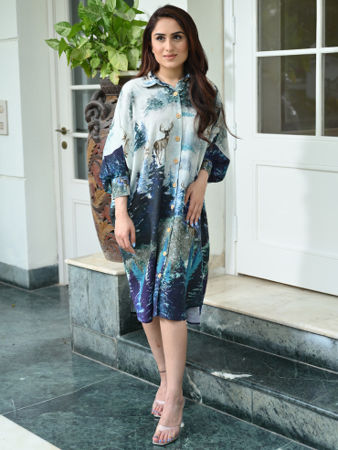 The Boozy Button Aloevera Neem Linen Blue Linen Linen Dress