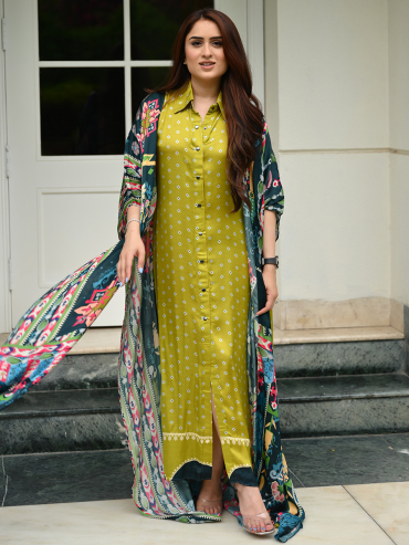 The Boozy Button Istanbul Green Cotton Silk Cape Dress Duo Co Ord Set