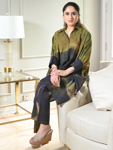 The Boozy Button Vietnam Green Linen Co Ord Set Plus Size