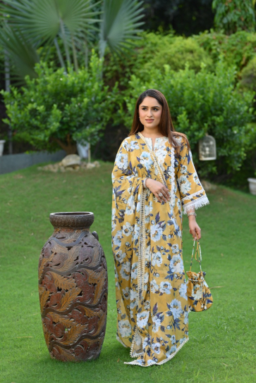 The Boozy Button Umrao Yellow Linen Kurta Pant