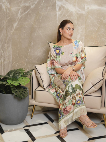 The Boozy Button Sabr Cream Linen Short Kaftan