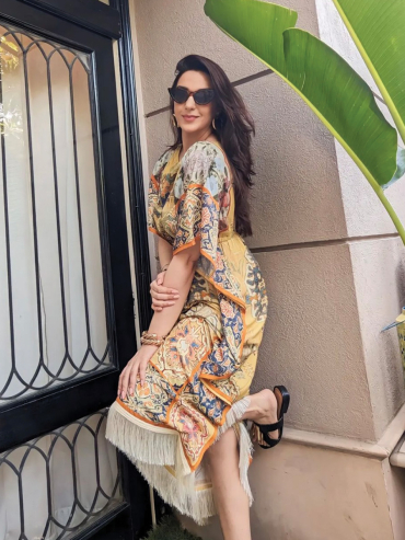 The Boozy Button Salaam Yellow Linen Short Kaftan Plus Size