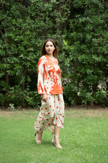 The Boozy Button Afsoon Red Linen Dhoti Kurta Co Ord Set