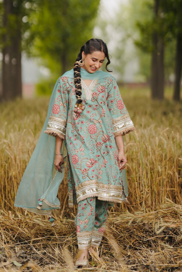 The Boozy Button Heer Ranjha Light Blue Cotton Silk Kurta Salwar