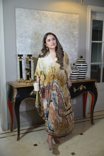 The Boozy Button Madlan Brown Satin Silk Long Kaftan