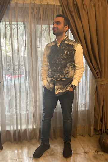 The Boozy Button Charcoal Mesh Men'S Black Cotton Silk Waist Coat