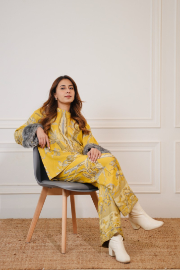 The Boozy Button Custard Yellow Woollen Cuddles Co Ord Set