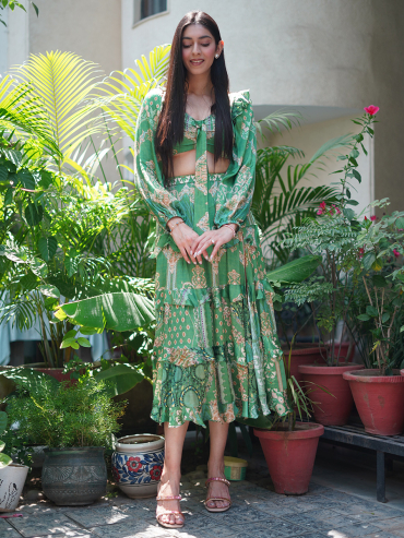 The Boozy Button Farmers Green Cotton Silk Co Ord Set