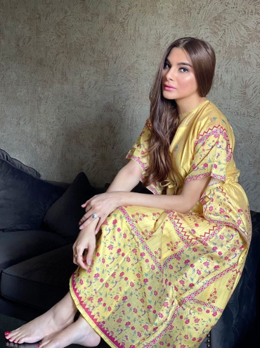 Floral Printed Yellow Cotton Kaftan