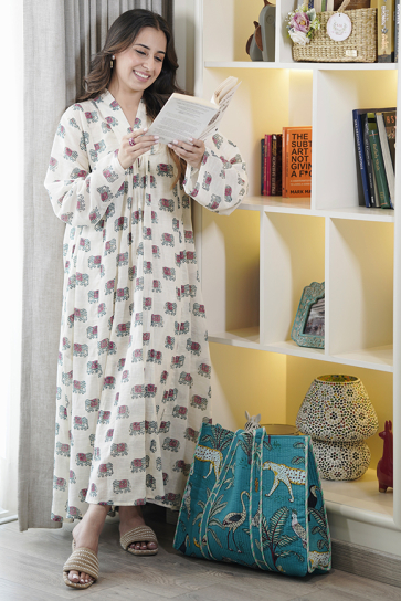 The Boozy Button Shahi Tukda White Cotton Bag