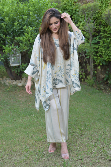 The Boozy Button Comfort Club Cream Cotton Silk Co Ord Set Plus Size