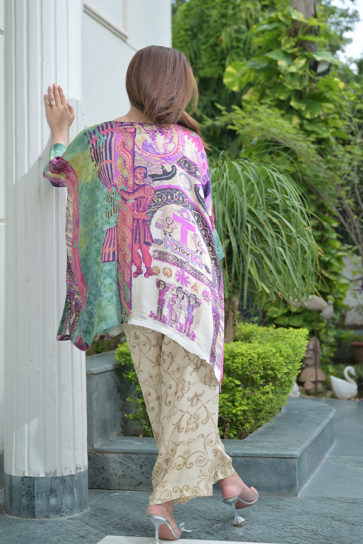 The Boozy Button Love Date Purple Cotton Silk Co Ord Set Plus Size