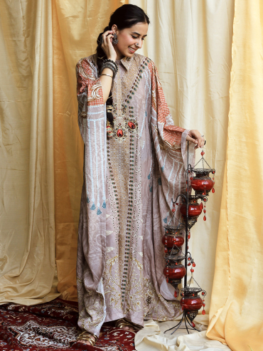 The Boozy Button Ghazala Grey Cotton Silk Festive Dress