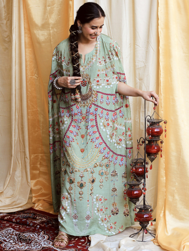 The Boozy Button Jabeen Pista Cotton Silk Festive Dress