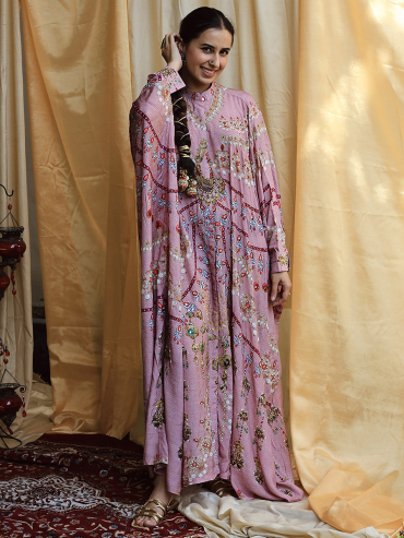 The Boozy Button Rumi Purple Cotton Silk Festive Dress