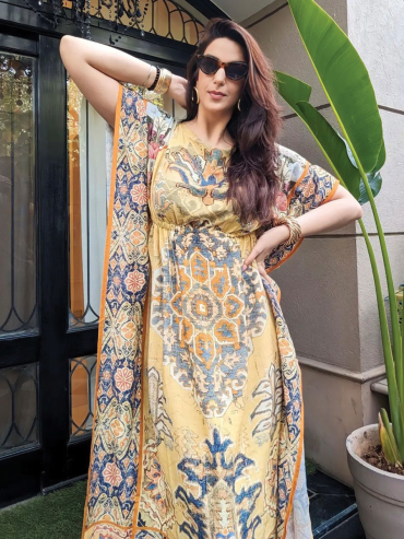 The Boozy Button Salaam Yellow Linen Short Kaftan Plus Size
