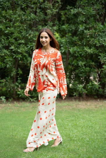 The Boozy Button Afsoon Red Linen Dhoti Kurta Co Ord Set