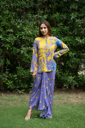 The Boozy Button Naji Purple Linen Dhoti Kurta Co Ord Set