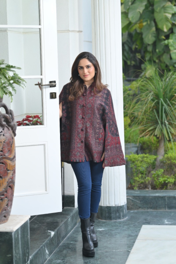 The Boozy Button Kubra Purple Woollen Kashmiri Cape Set
