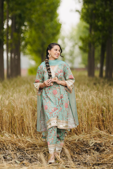 The Boozy Button Heer Ranjha Light Blue Cotton Silk Kurta Salwar