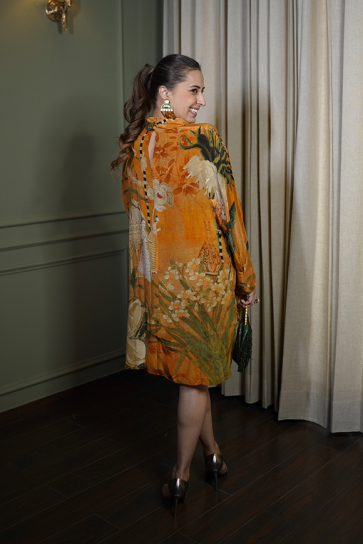 The Boozy Button Clumsy-Me Evening Yellow Embroidery Cotton Satin Silk Dress