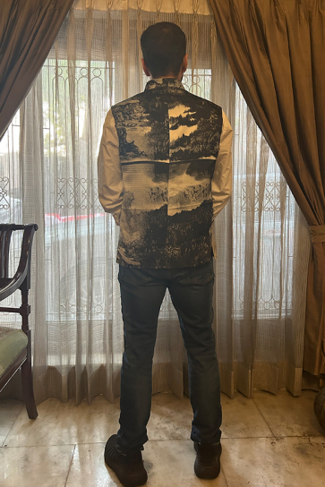 The Boozy Button Charcoal Mesh Men'S Black Cotton Silk Waist Coat