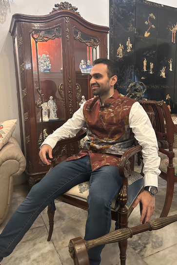 The Boozy Button Marsala Forest Men'S Brown Cotton Silk Waist Coat