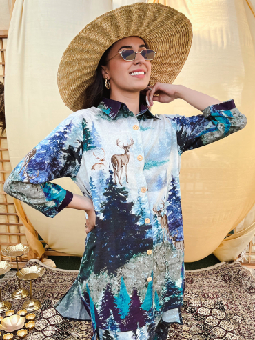 The Boozy Button Aloevera Linen Blue Linen Co Ord Set Plus Size