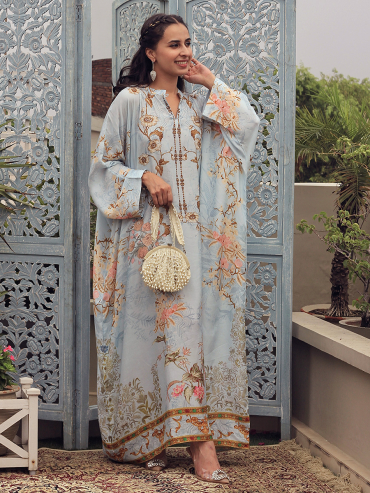 The Boozy Button Falak Grey Cotton Silk Festive Dress