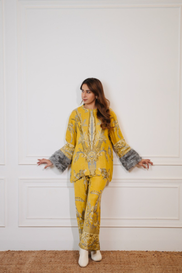 The Boozy Button Custard Yellow Woollen Cuddles Co Ord Set