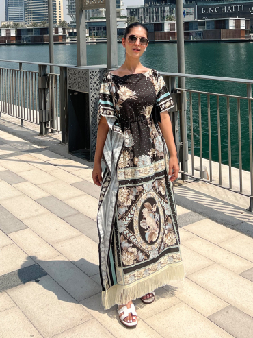 The Boozy Button Shukr Black Linen Short Kaftan Plus Size