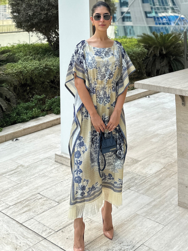 The Boozy Button Khairiyat Blue Linen Short Kaftan