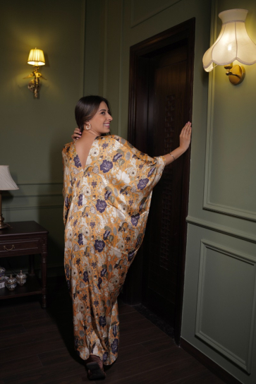 The Boozy Button Ambre Nuit Brown Satin Silk Long Kaftan