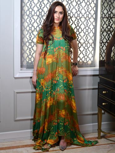 The Boozy Button Bahaar Green Cotton Silk Dress