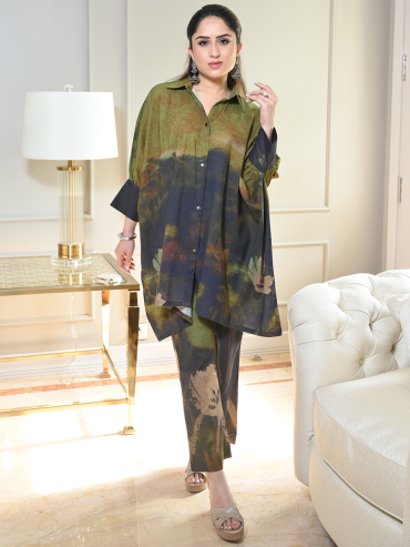 The Boozy Button Vietnam Green Linen Co Ord Set Plus Size