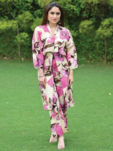 The Boozy Button Pink Linen Chanpagne Co Ord Set