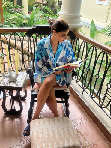 The Boozy Button Bachelor Floral Blue Cotton Silk Top