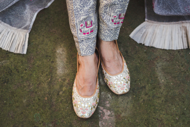 Cream Juttis Embellished in Intricate Gota and Hand Embroidery