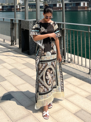 The Boozy Button Shukr Black Linen Short Kaftan Plus Size