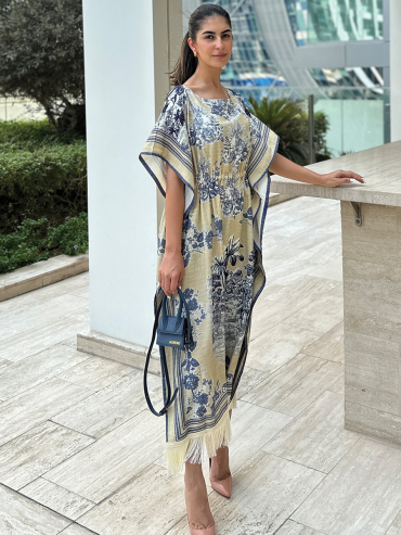 The Boozy Button Khairiyat Blue Linen Short Kaftan Plus Size