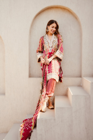 The Boozy Button Habibi Red Cotton Silk Kurta Salwar Dupatta Set