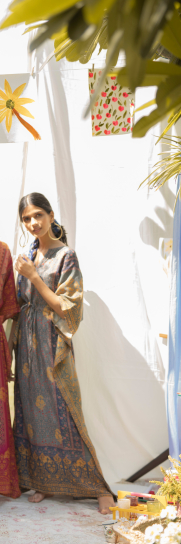 Sassy Sea Blue Banarasi Winter Kaftan