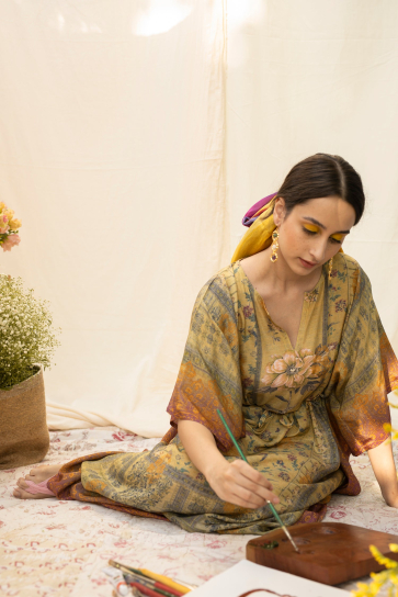 Scarlet Banarasi Winter Kaftan