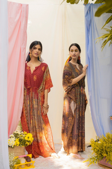 Rust Banarasi Winter Kaftan