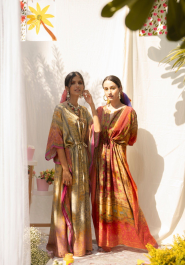 Boondi Orange Banarasi Winter Kaftan